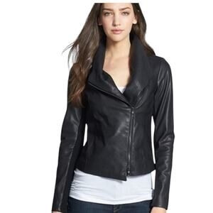 Vince Scuba Black Soft Leather Moto Jacket Full Zip Pockets Size Medium